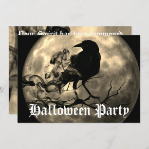 Invitation Pleine lune Corbeau noir effrayant Halloween Party