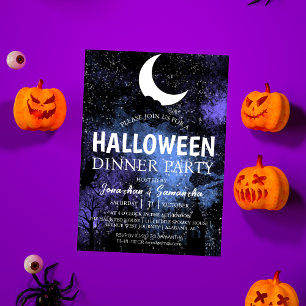 Invitation Pleine lune de nuit Simple Bats Halloween Dîner