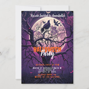 Invitation Pleine lune de nuit violet arbre Déplaisant Hallow