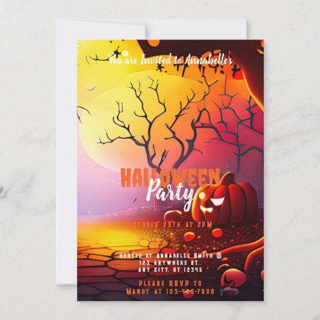 Invitation Pleine lune déplaisante Citrouille Halloween Party (Devant)