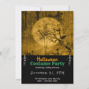 Invitation Pleine Lune Effrayante et Oiseaux Halloween Noir