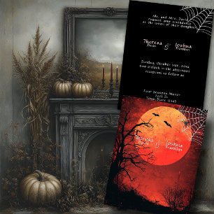 Invitation Pleine lune Mariage d'Halloween Black Spider Bats