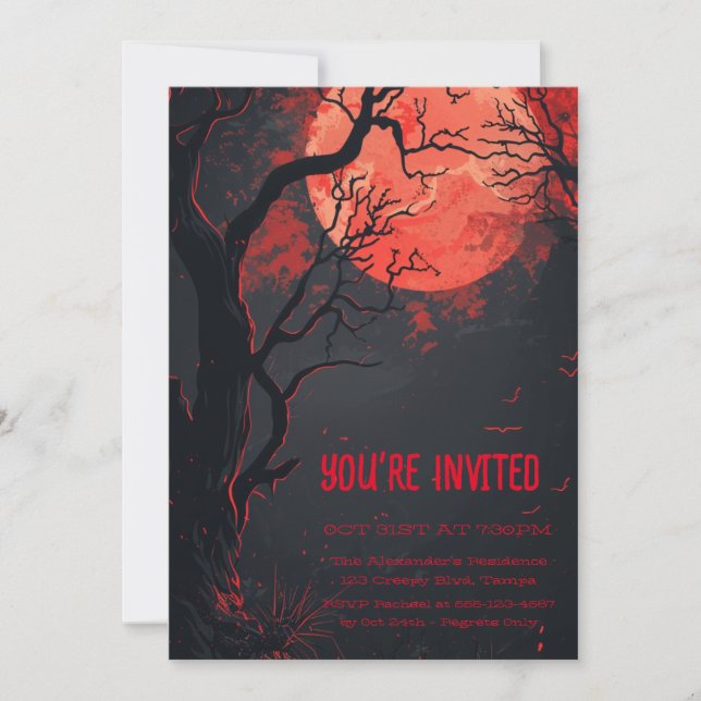 Invitation Pleine lune rouge mystique personnalisée (Devant)