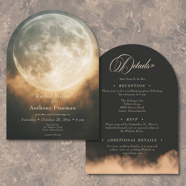 Invitation Pleine lune sombre gothique Arc Mariage à deux côt (Gothic Dark Full Moon Arch Wedding Two Sided Invitation)