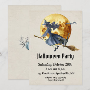 Invitation Pleine lune sorcière fête d'Halloween