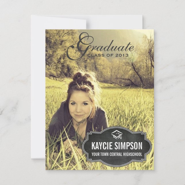 Invitation Pleine partie de diplômé de photo avec l'étiquette (Devant)