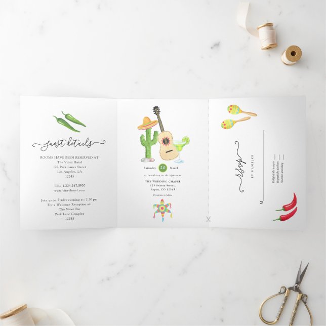 Invitation pliable en trois volets pour une Fiesta (Intérieur)