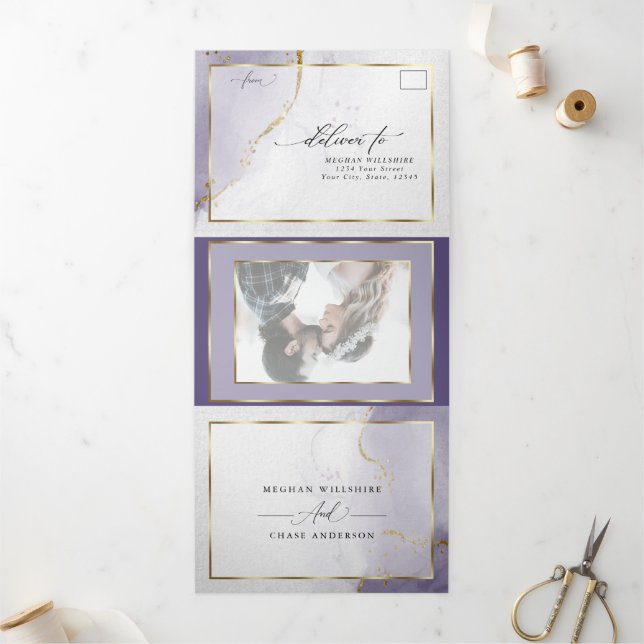 Invitation pliable triple Poussiéreux prune pourpr (Extérieur)