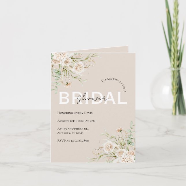 Invitation pliée élégante florale pour une douche  (Devant)