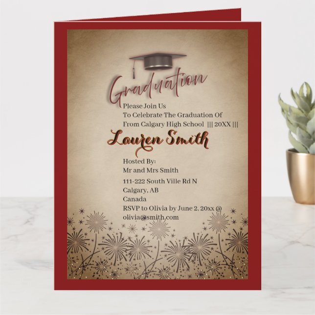 Invitation pliée pour une fête de fin d'études (Petite plante)
