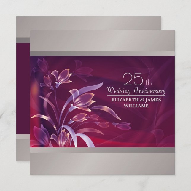 Invitation Plim | Fête des 25 ans Floral Argenté (Devant / Derrière)