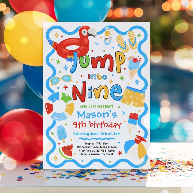 Invitation Plonge dans la fête d'anniversaire de 9 ans au bor (Créateur téléchargé)