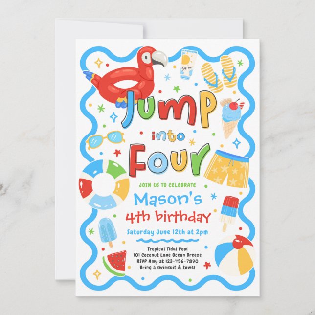 Invitation Plonge dans quatre ans Fête d'anniversaire de 4 an (Devant)