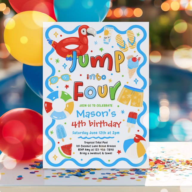 Invitation Plonge dans quatre ans Fête d'anniversaire de 4 an (Créateur téléchargé)