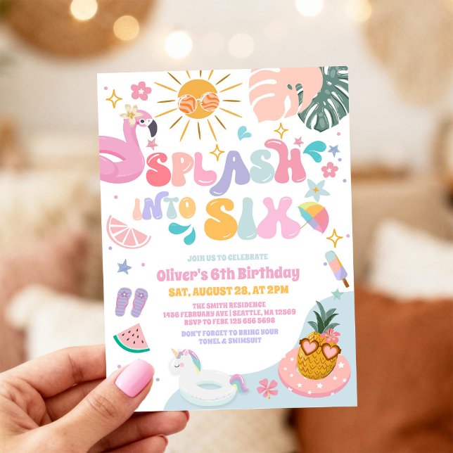 Invitation Plonge dans Six Fête de Piscine Été 6ème Anniversa (Créateur téléchargé)