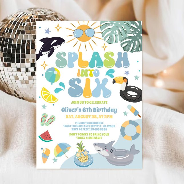 Invitation Plonge dans Six Fête de Piscine Été 6ème Anniversa (Créateur téléchargé)