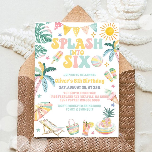 Invitation Plonge dans Six Fête de plage d'été 6e anniversair (Créateur téléchargé)