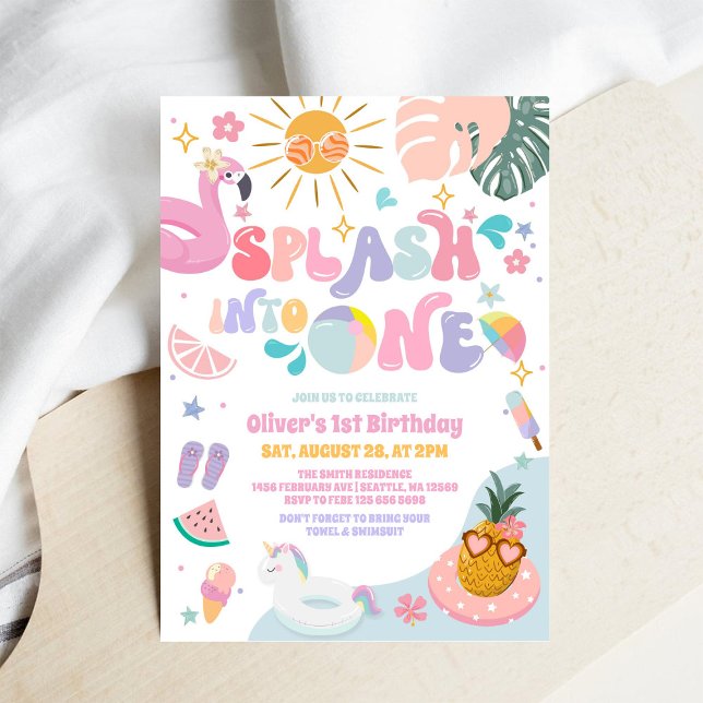 Invitation Plonge dans une fête d'anniversaire au bord de la  (Créateur téléchargé)