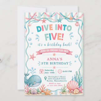 Invitation Plongée de baleine à l'aquarelle dans cinq 5e anni