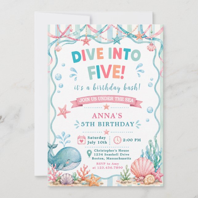 Invitation Plongée de baleine à l'aquarelle dans cinq 5e anni (Devant)