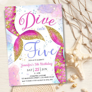 Invitation Plongée en cinq filles rose 5e fête d'anniversaire