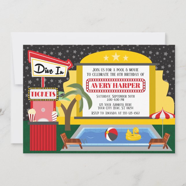 Invitation Plongée en piscine et cinéma Anniversaire Invitati (Devant)