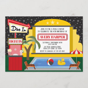 Invitation Plongée en piscine et cinéma Anniversaire Invitati