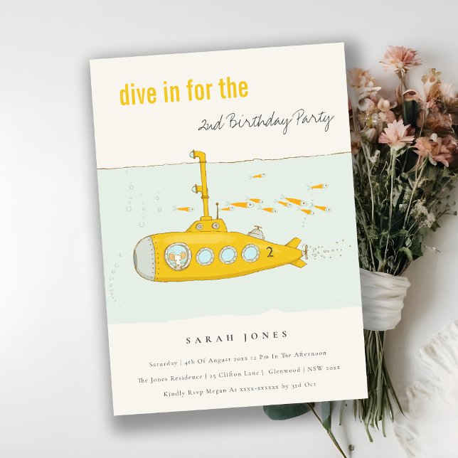 Invitation Plongée Sous-Marine Jaune À Tout Âge Anniversaire (Créateur téléchargé)