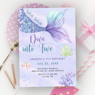Invitation Plongeon de sirène pour l'anniversaire des cinq 5 