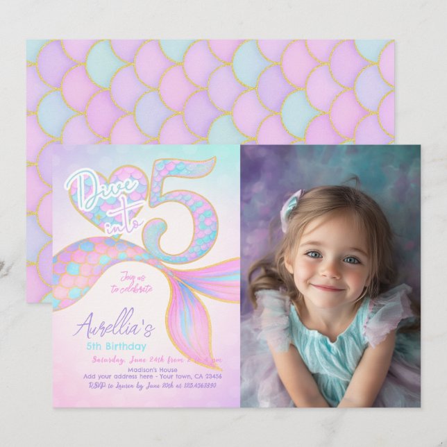 Invitation Plonger dans cinq sirènes Anniversaire (Devant / Derrière)