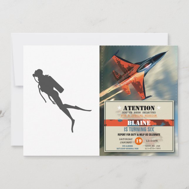 Invitation Plongeur à voile silhouette noire (Devant)