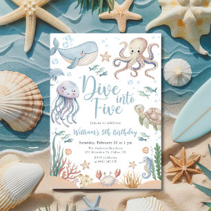 Invitation Plongez dans cinq animaux océaniques 5e anniversai