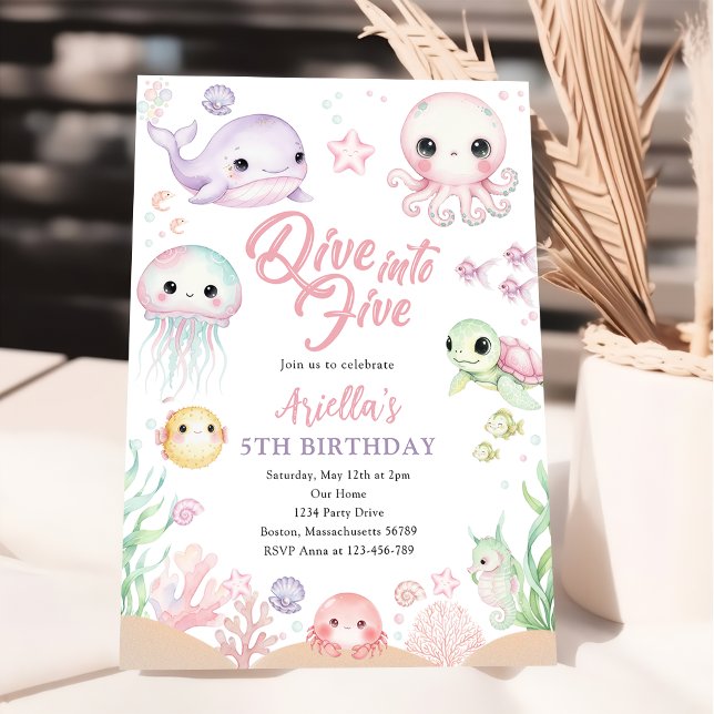 Invitation Plongez dans cinq animaux océaniques 5e anniversai (Créateur téléchargé)