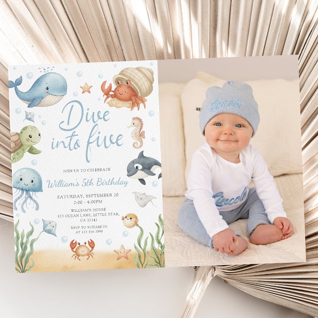 Invitation Plongez dans cinq animaux océaniques 5e anniversai (Créateur téléchargé)
