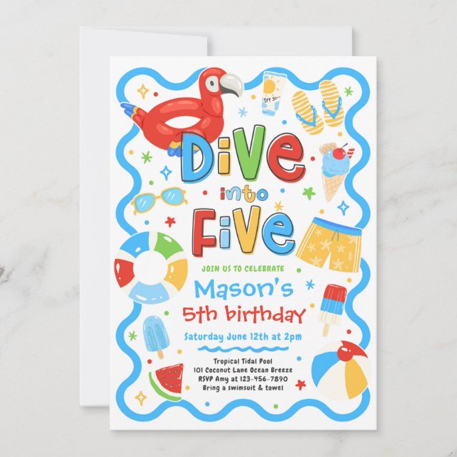Invitation Plongez dans cinq ans d'anniversaire de fête au bo (Devant)