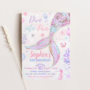 Invitation Plongez dans cinq ans, fille d'anniversaire pastel