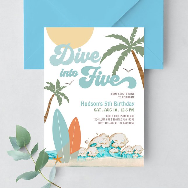Invitation Plongez dans cinq fête d'anniversaire de garçon de (Créateur téléchargé)