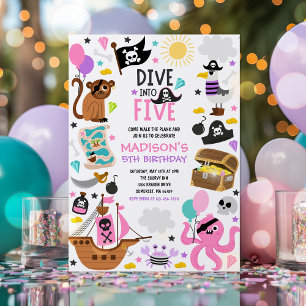 Invitation Plongez dans cinq filles Pirate rose 5e fête d'ann