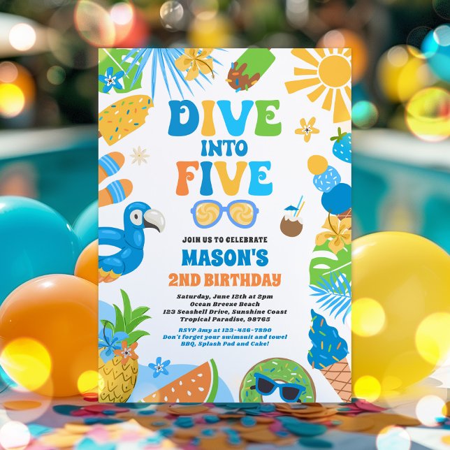 Invitation Plongez dans Cinq Plage Tropicale 5e fête d'annive (Créateur téléchargé)
