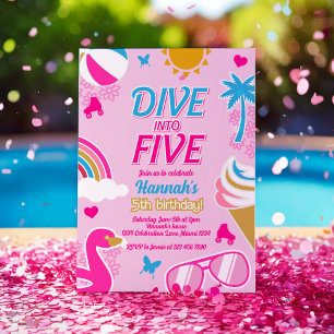 Invitation Plongez dans cinq Pool Party Anniversaire Fille ét