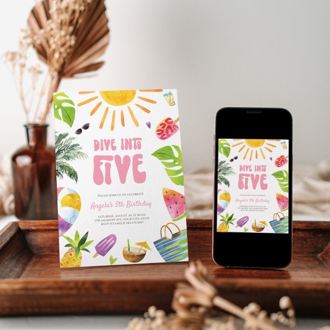Invitation Plongez dans cinq roses Retro Anniversaire Invitat (Créateur téléchargé)