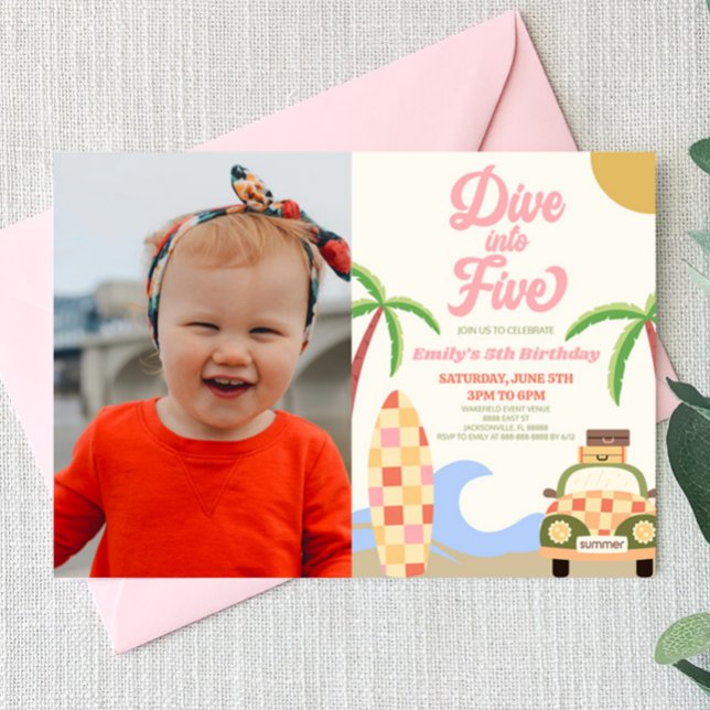 Invitation Plongez dans cinq Surfs photo 5e fête d'anniversai (Créateur téléchargé)