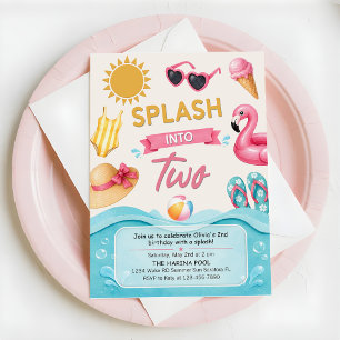 Invitation Plongez dans Deux Fête d'anniversaire de piscine d