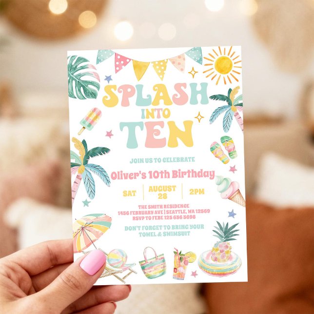 Invitation Plongez dans dix ans d'été tropical pour un 10e an (Créateur téléchargé)