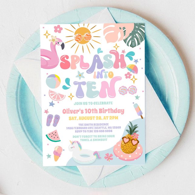 Invitation Plongez dans Dix Fête de Piscine Été 10e Anniversa (Créateur téléchargé)