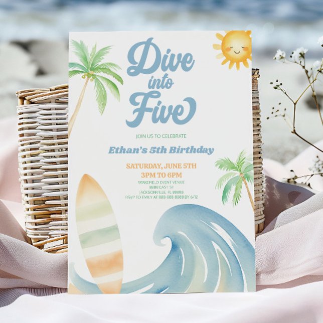 Invitation Plongez dans Five Beach Surf Blue Fête d'anniversa (Créateur téléchargé)