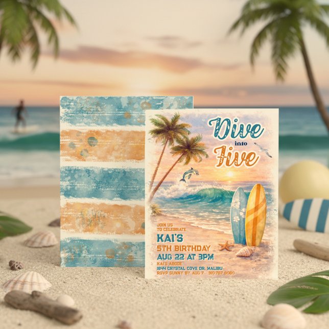 Invitation Plongez dans Five Retro Surf Beach 5e Anniversaire (Créateur téléchargé)