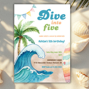 Invitation Plongez dans Five Surf board Beach 5e fête d'anniv