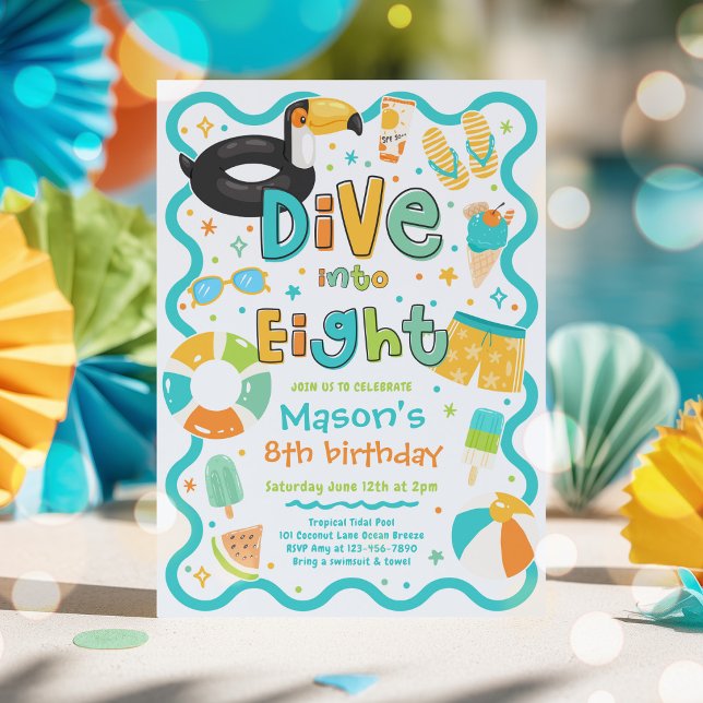 Invitation Plongez dans huit fête d'anniversaire de piscine d (Créateur téléchargé)