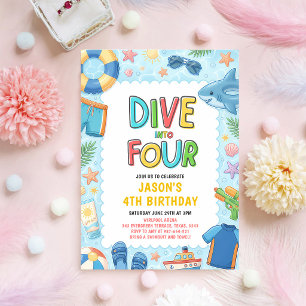 Invitation Plongez dans la fête d'anniversaire de 4 ans au bo